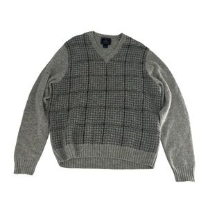 Brooks Brothers Sweater Mens Large Grey Shetland Wool Check‎ V-Neck Houndstooth